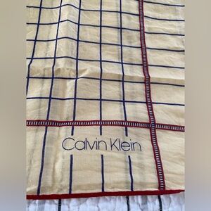 Calvin Klein made in Italy cotton grid pattern bandana scarf tan red